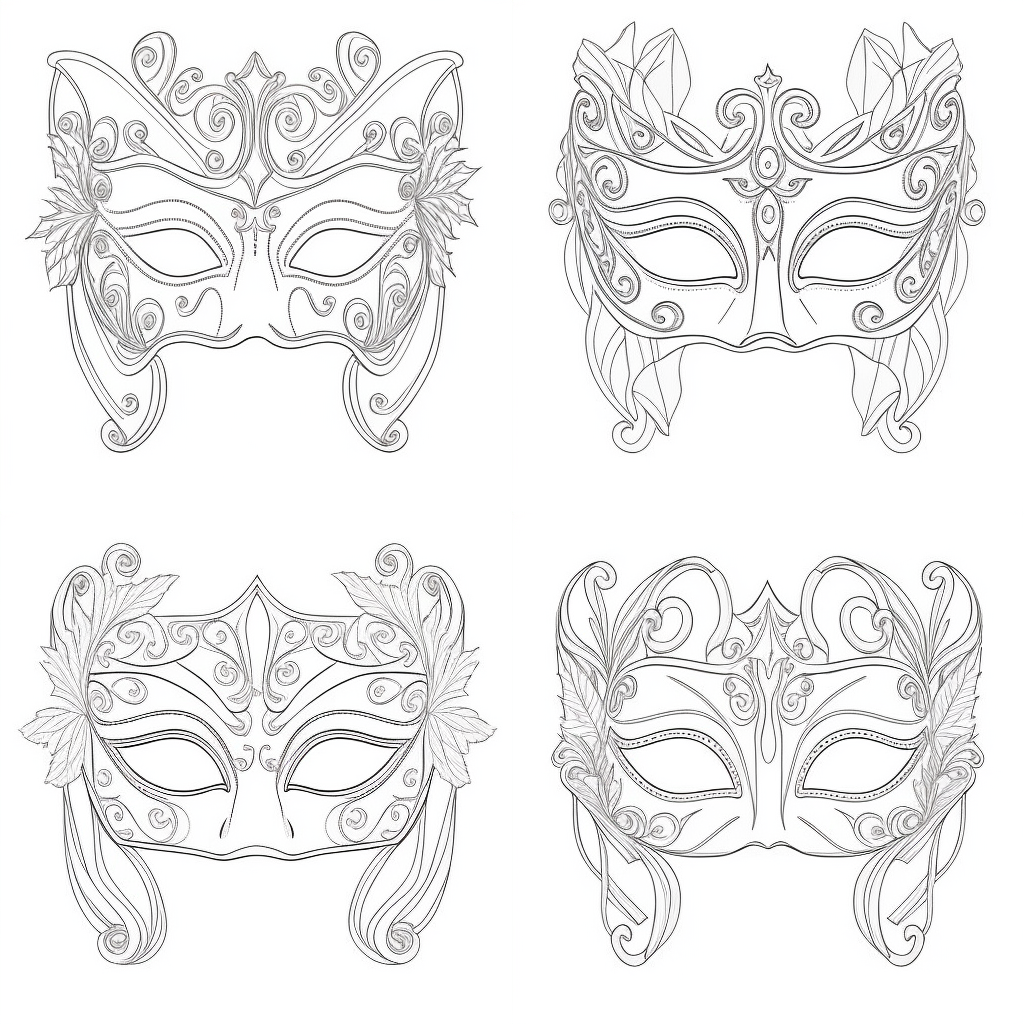 Un set di 4 maschere veneziane di carnevale da colorare
