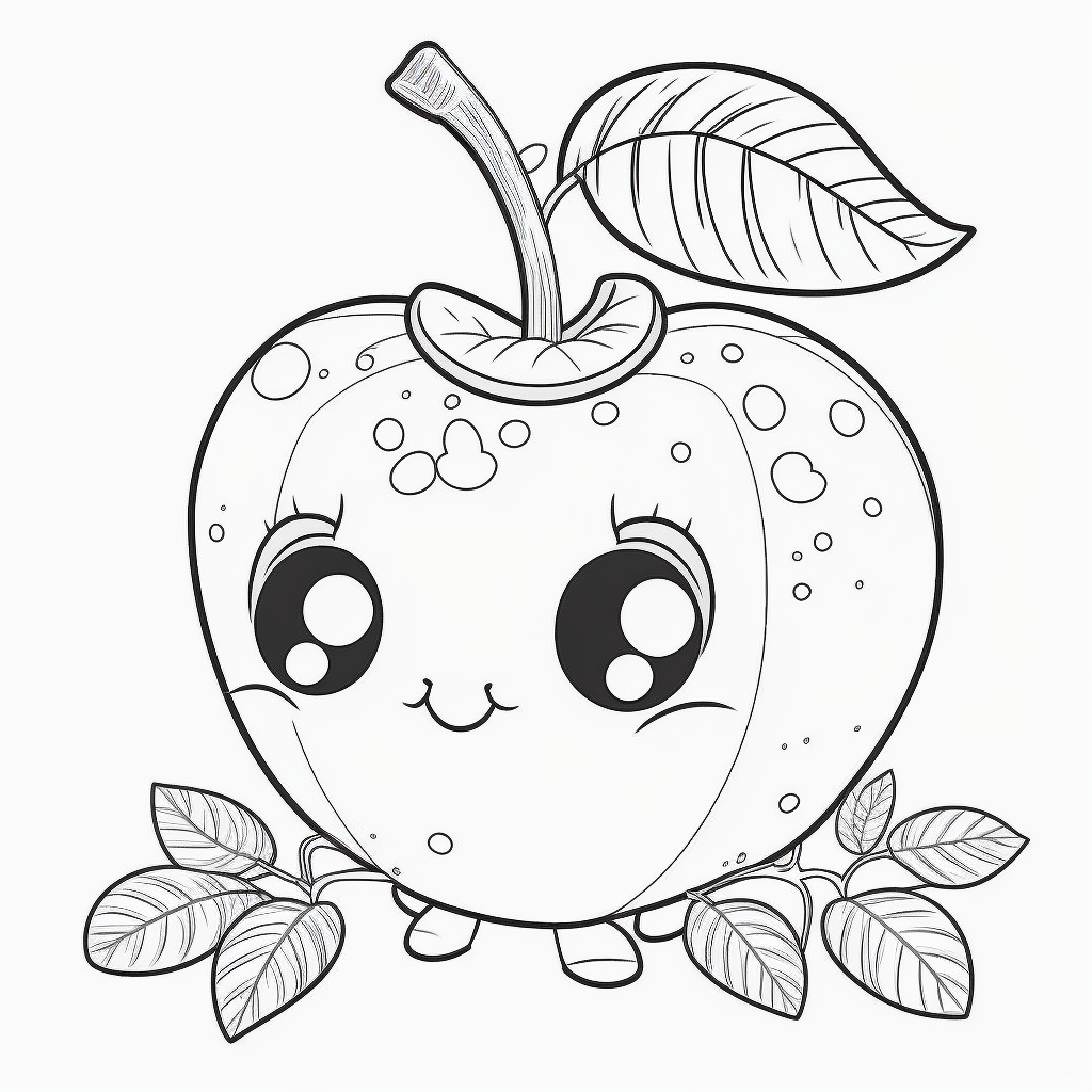 Disegno da colorare di una mela kawaii