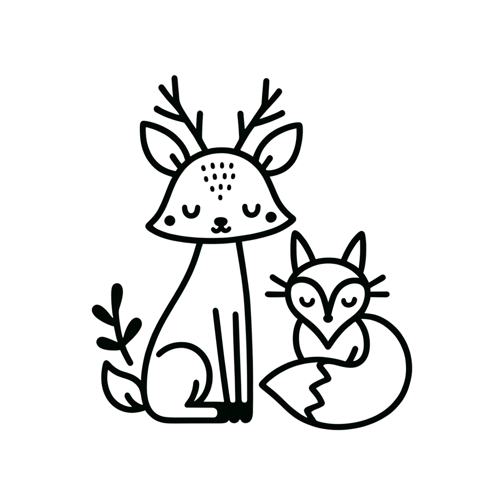 Disegno da Colorare di Animali del Bosco: Cervi e Volpi