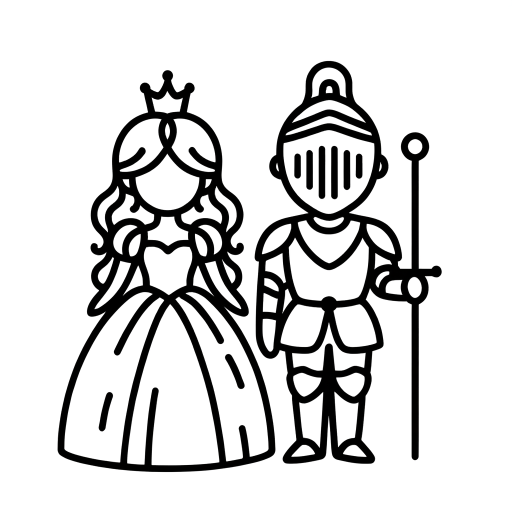 Disegno da Colorare di Principessa e Cavaliere