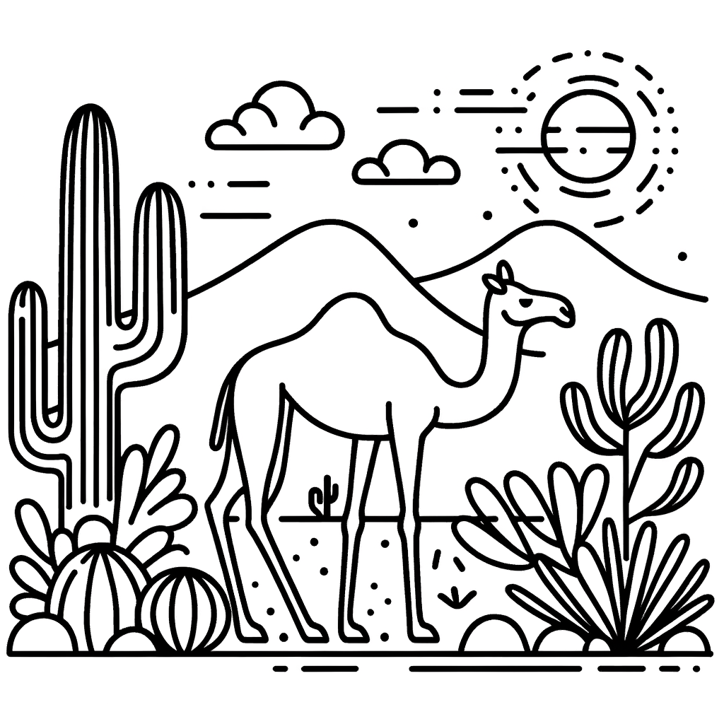 Disegno da colorare del deserto con cammello