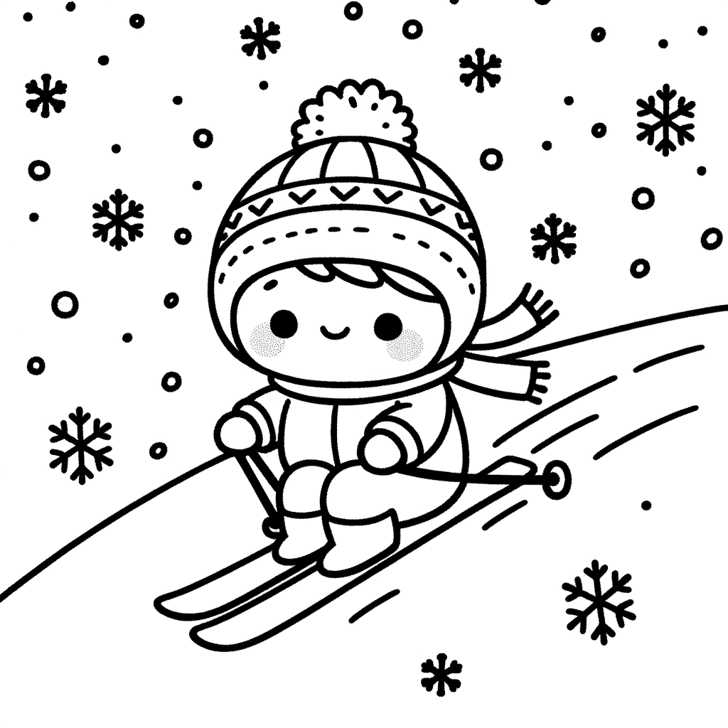 Divertimento Invernale: Disegno da Colorare di un Bambino che Scia