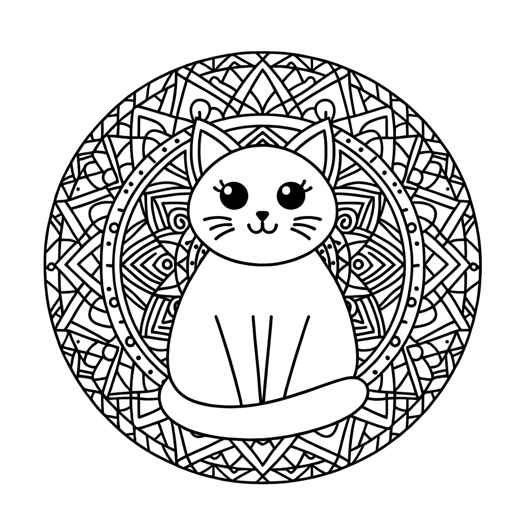 Mandala Felino: Perfetto per gli Amanti dei Gatti e del Disegno