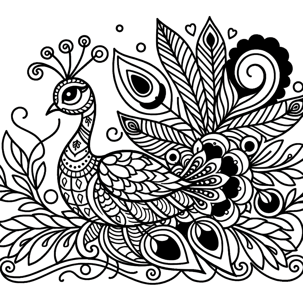 Disegno da Colorare: Pavone Elegante in Stile Mandala