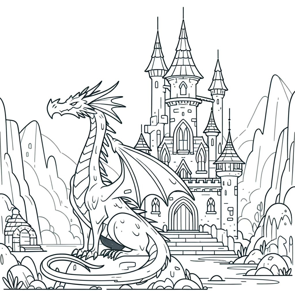 Castello e Drago: Un Disegno da Colorare Fantasy