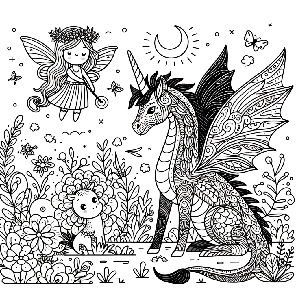 Magia e Incanto: Disegno da Colorare di Unicorno e Fatina