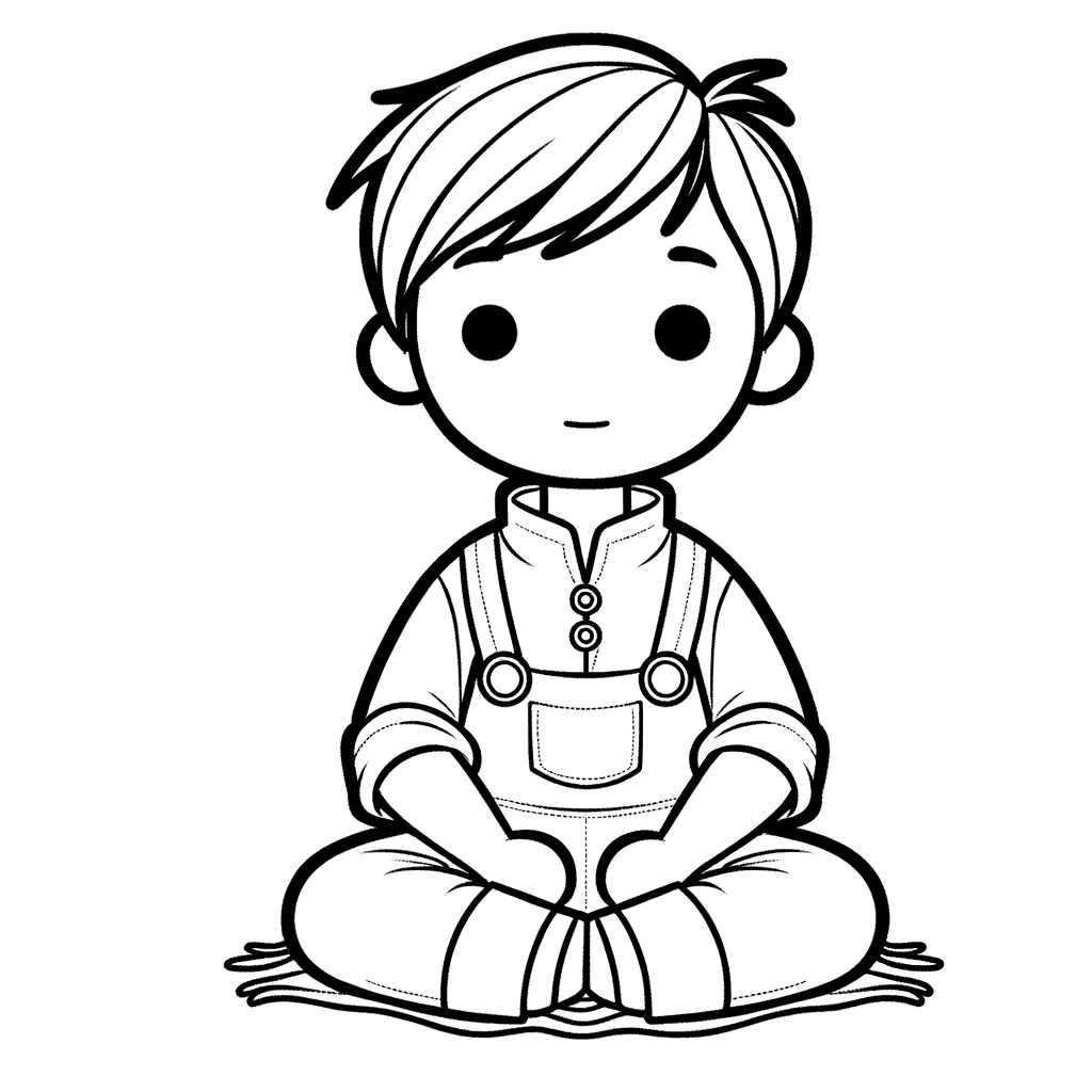 Disegno da Colorare di un Bambino Seduto in Meditazione