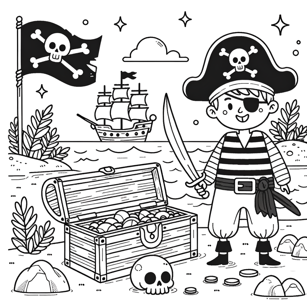 Avventura sul Mare con il Disegno di un Pirata da Colorare