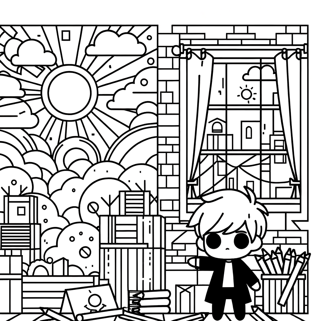 Disegno da colorare manga: un ragazzo e il mondo fantastico