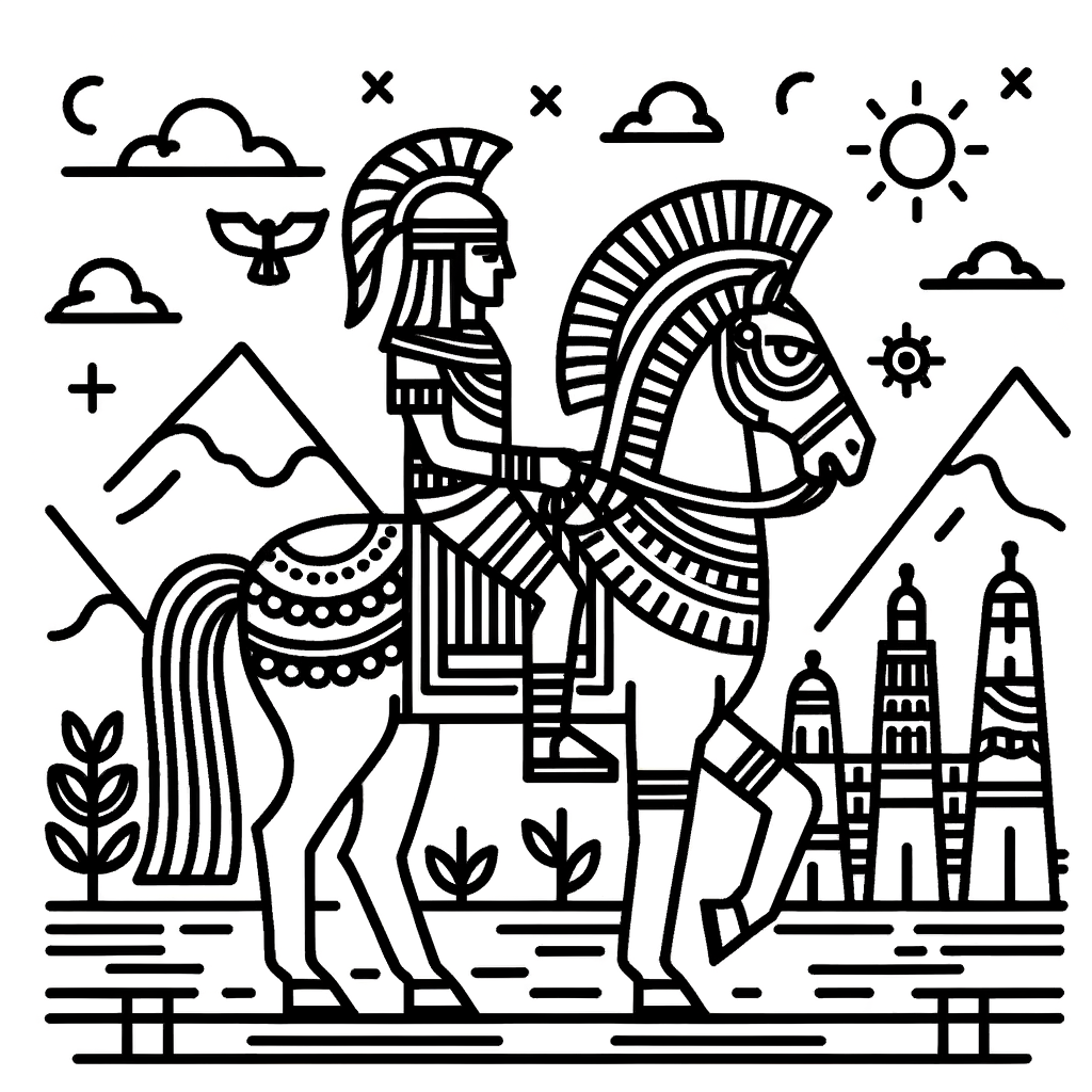 Disegno da Colorare di Antichi Imperi: Guerriero a Cavallo