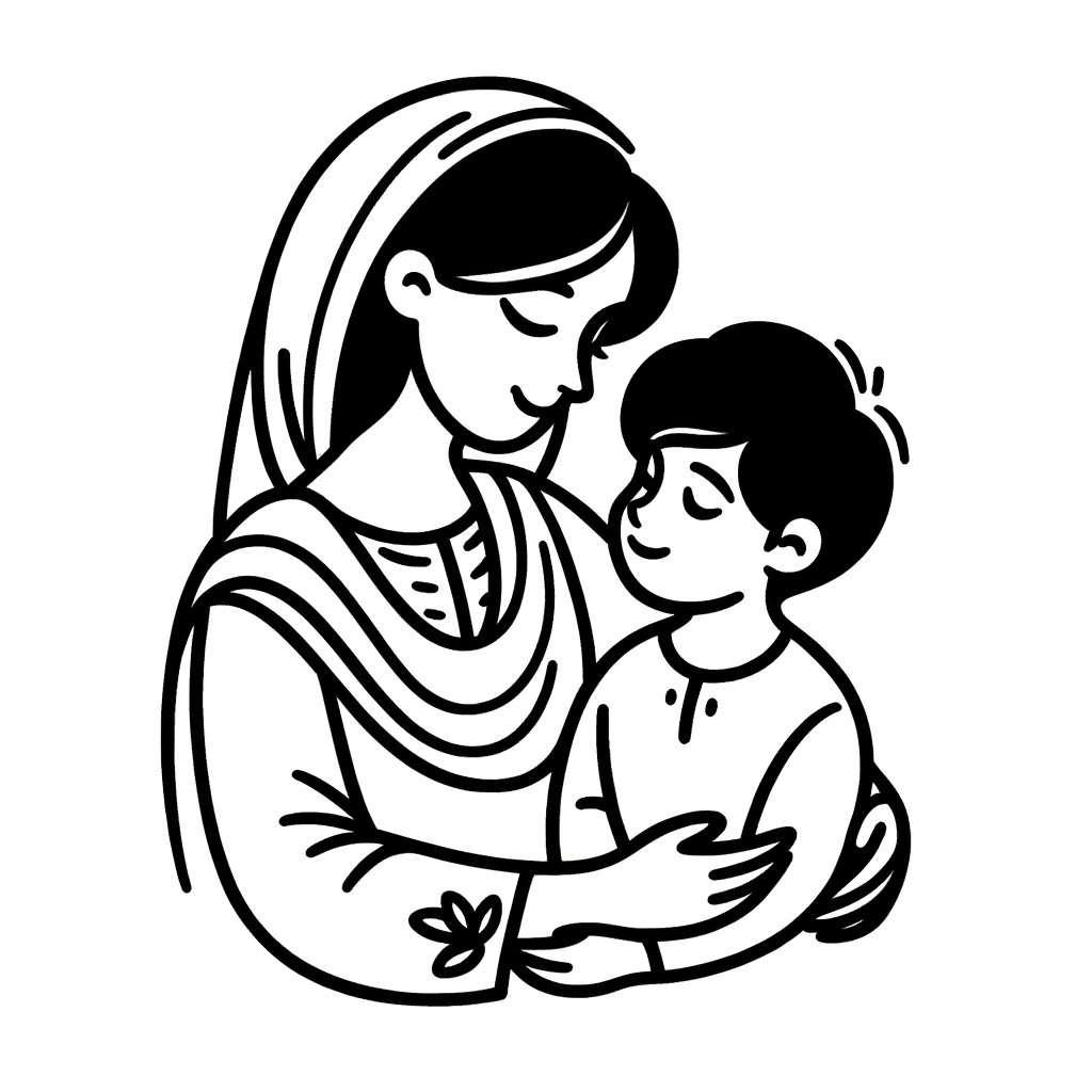 Disegno da Colorare per la Festa della Mamma: Mamma e Figlio in un Dolce Abbraccio