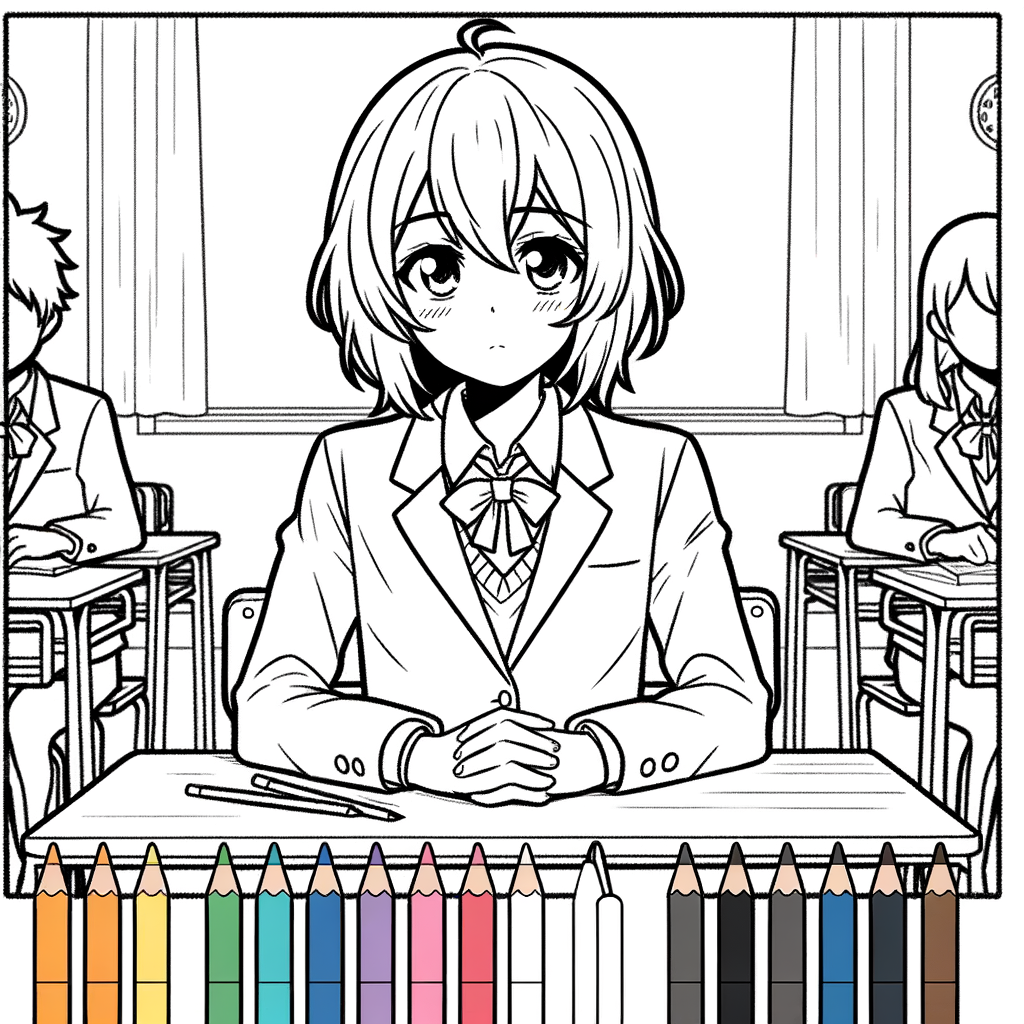 Scena di liceo in stile anime – Disegno da colorare