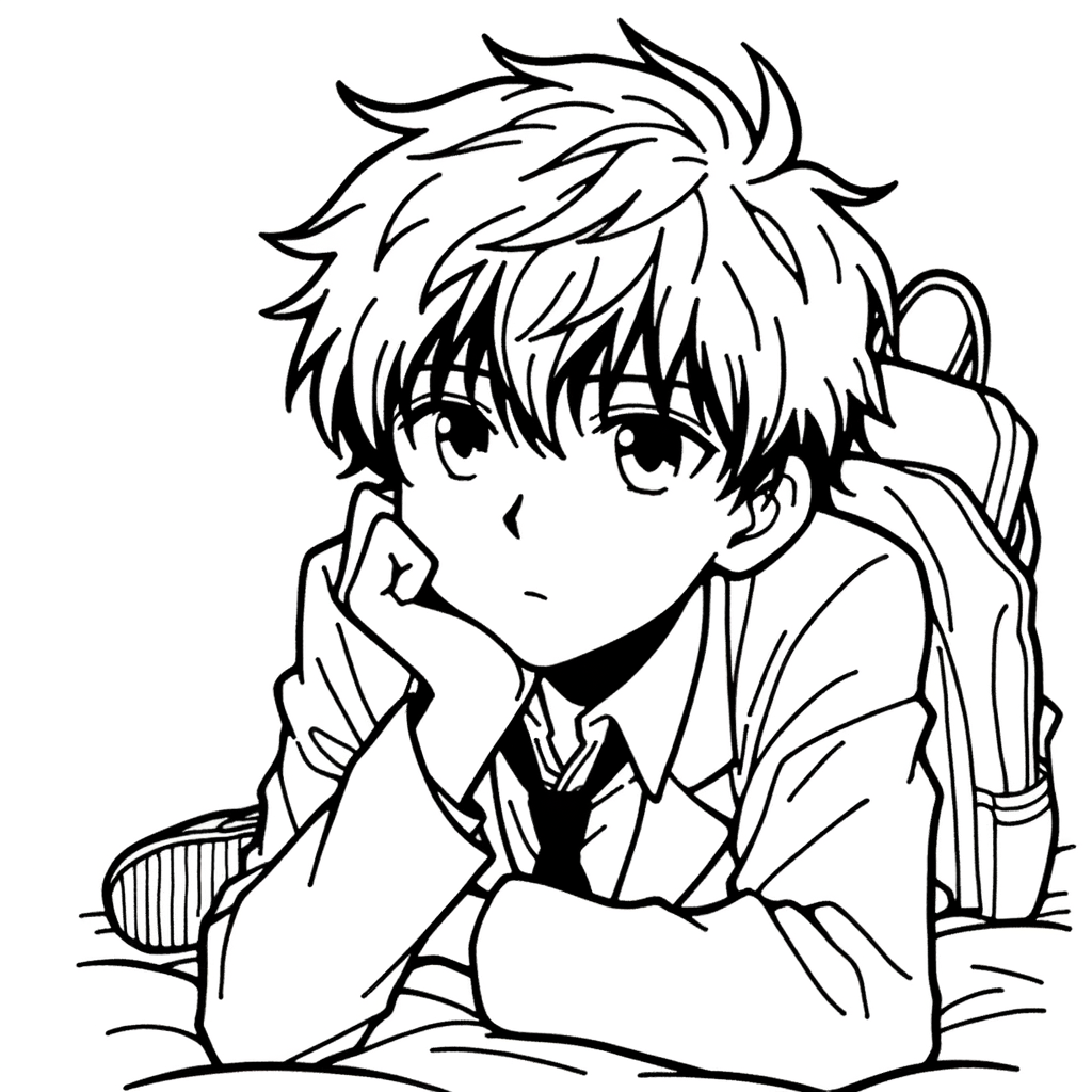 Ragazzo Pensieroso In Stile Manga Disegno Da Colorare Manga Ragazzo Pensieroso In Stile Manga Disegno Da Colorare Manga