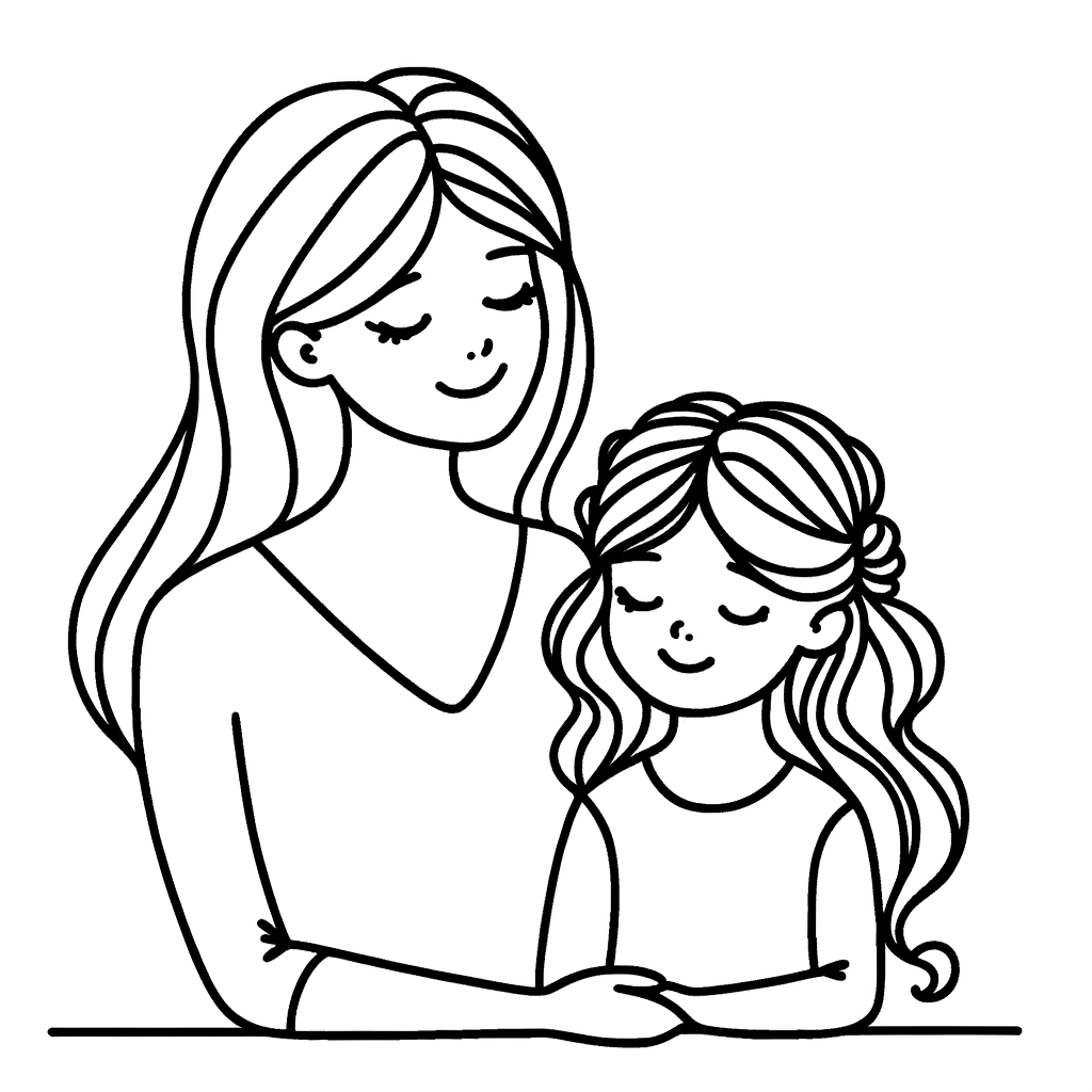 Disegno da Colorare per la Festa della Mamma: Mamma e Figlia Felici