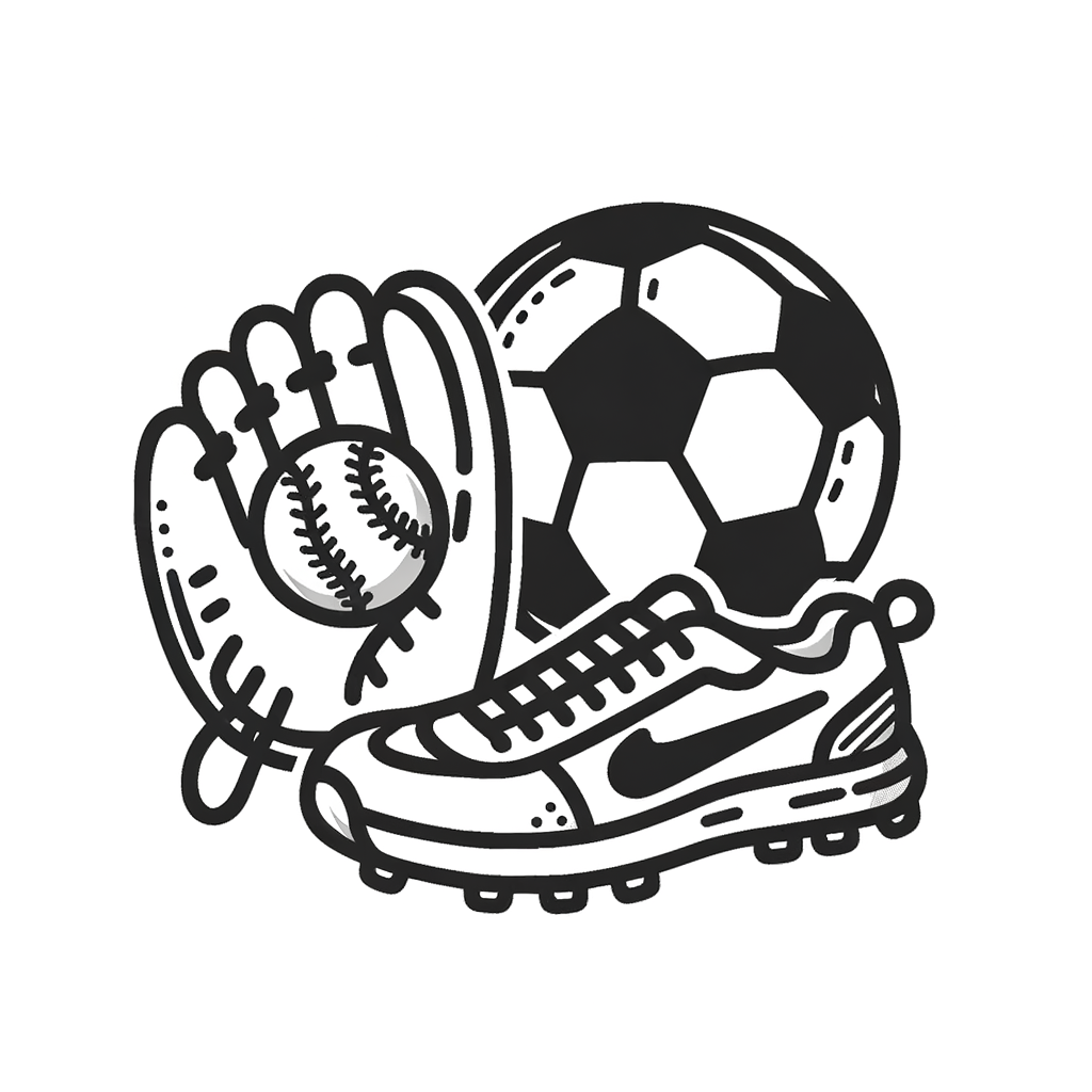 Disegno da colorare sport: Calcio, Baseball e Scarpe sportive