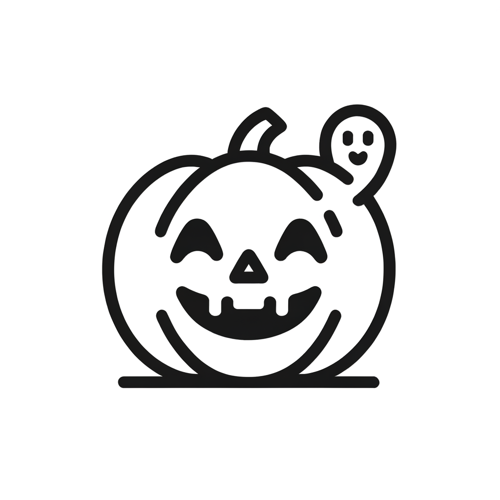 Disegno da Colorare di Halloween: La Zucca Sorridente con Fantasmino