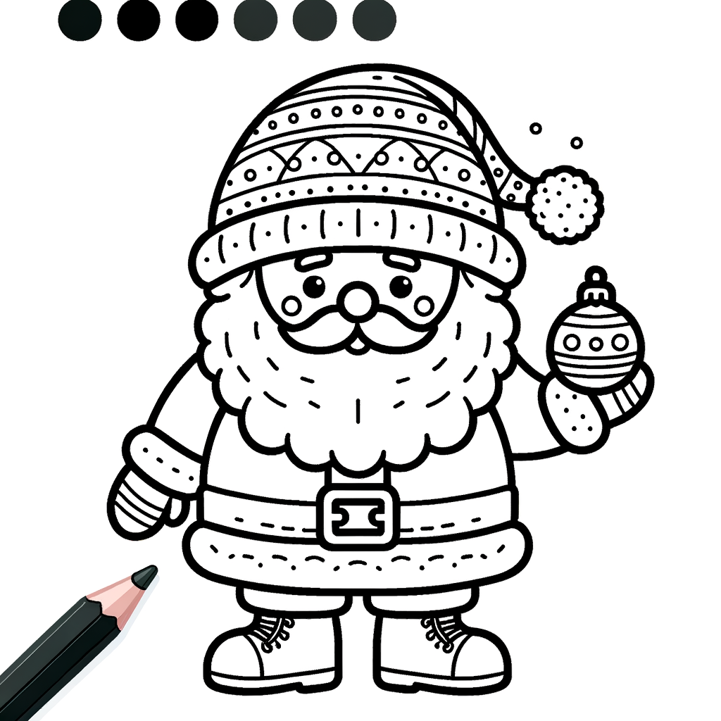 Disegno da Colorare di Babbo Natale con Ornamenti Natalizi