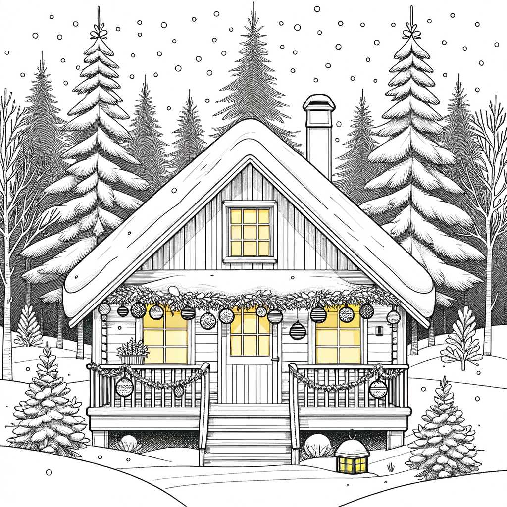 Cabina Invernale da Colorare con Decorazioni Colorate