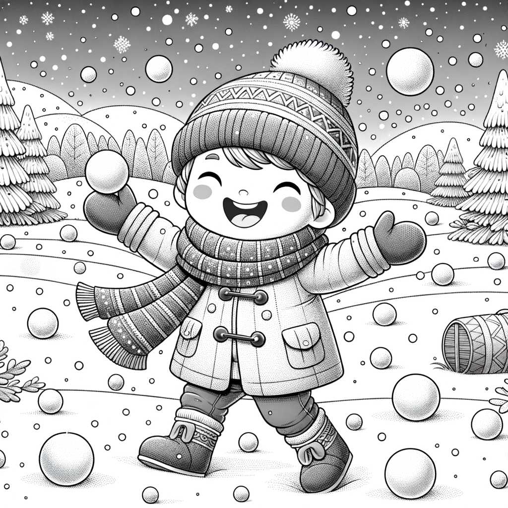 Bambino che gioca con palle di neve in un paesaggio invernale