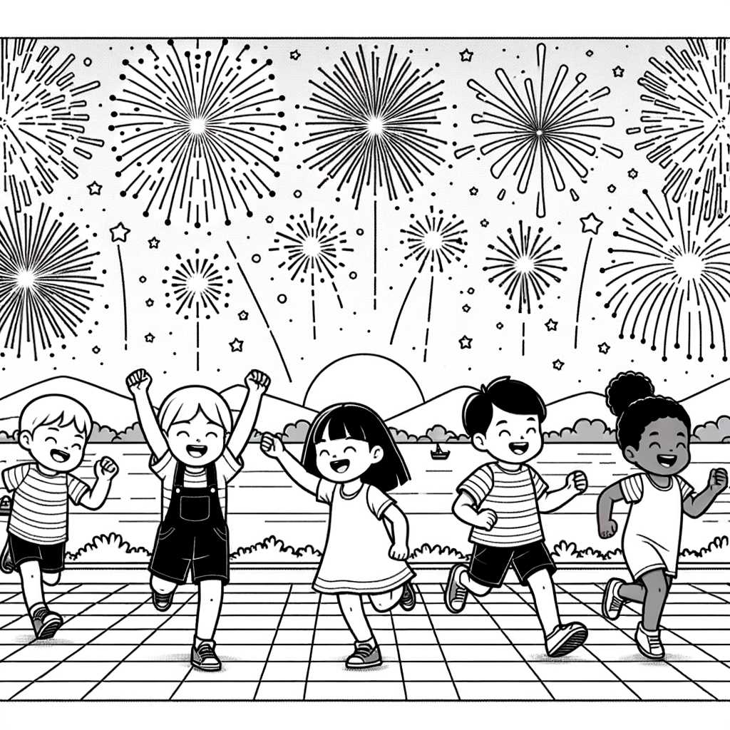 Bambini che giocano sotto i fuochi d’artificio di Capodanno