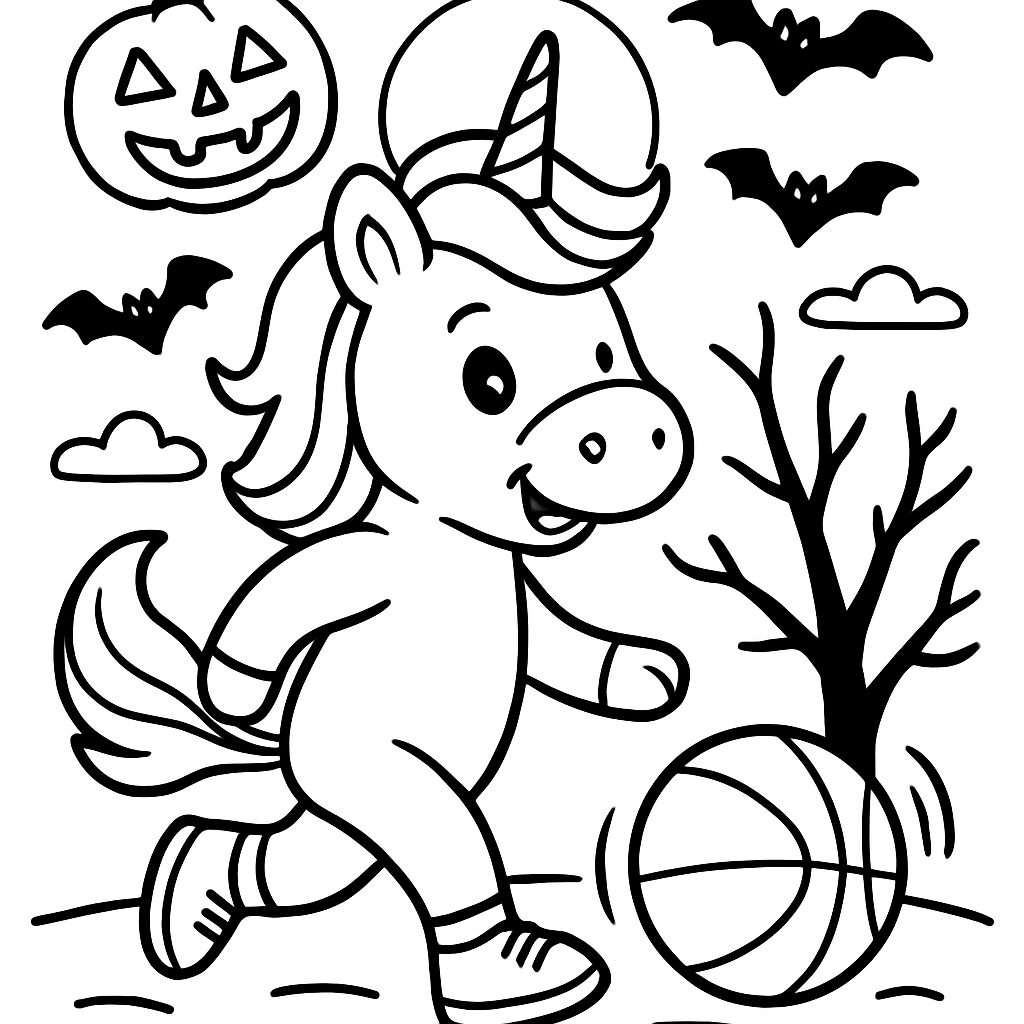 Disegno da colorare di un unicorno che gioca a palla