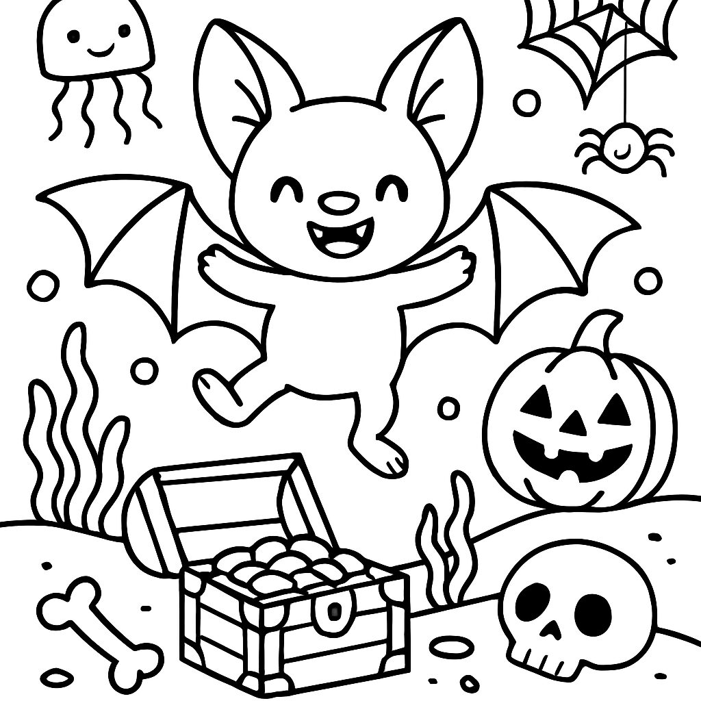 Batty Fun: Disegno da colorare di un pipistrello festoso