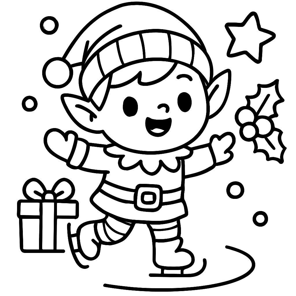 Disegno da colorare di un elfo che pattina sul ghiaccio