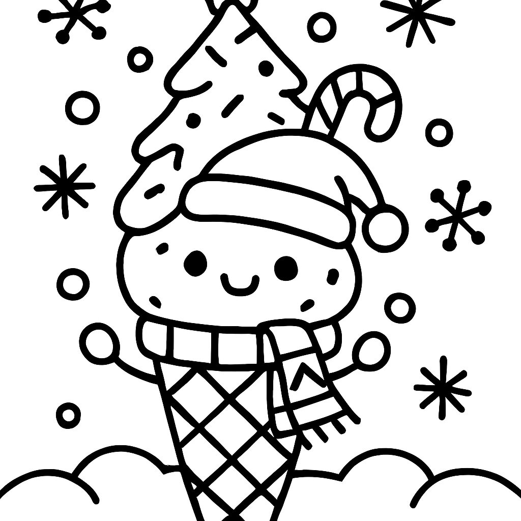 Gelato Natalizio da Colorare con Albero e Fiocchi di Neve