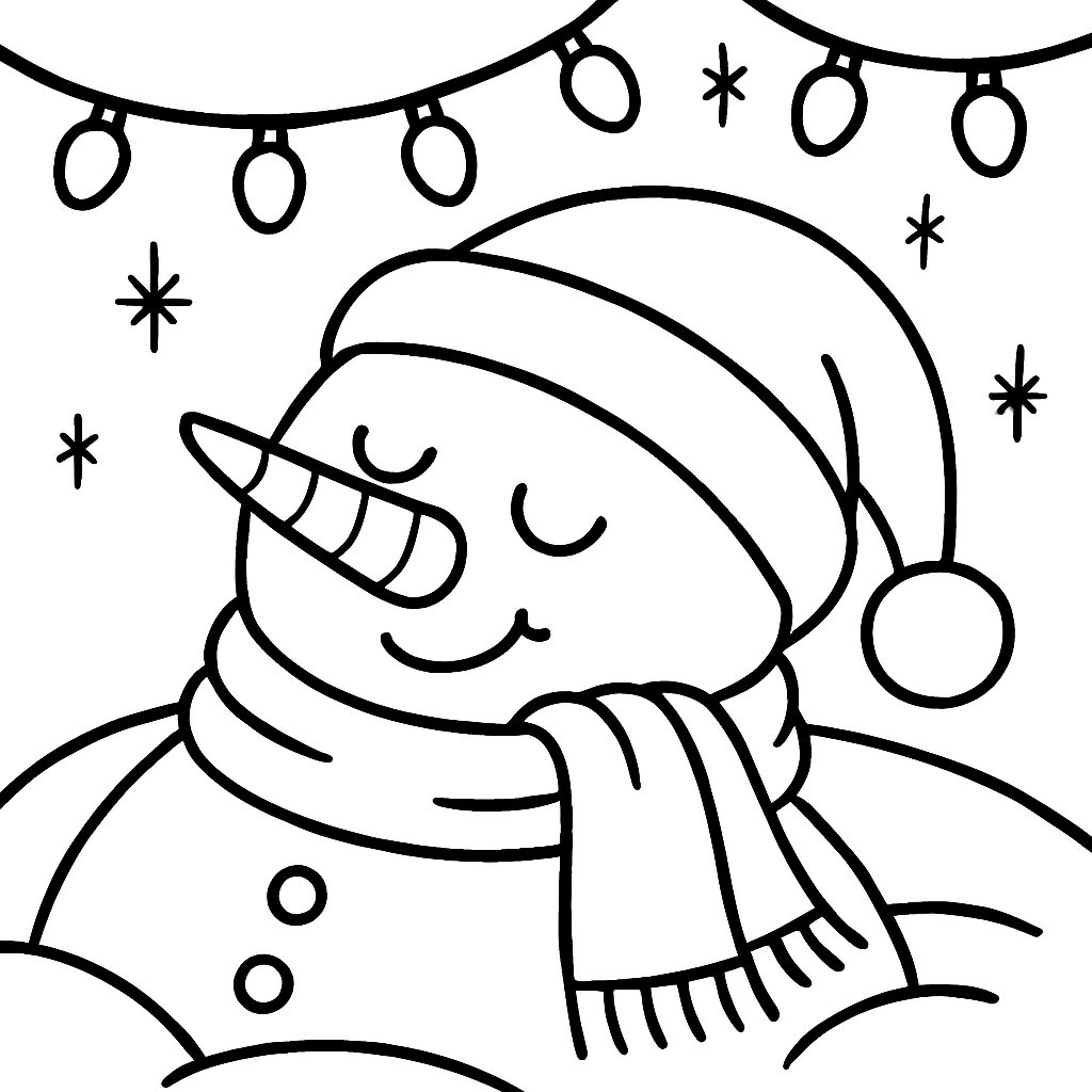 Disegno da colorare di un pupazzo di neve festoso