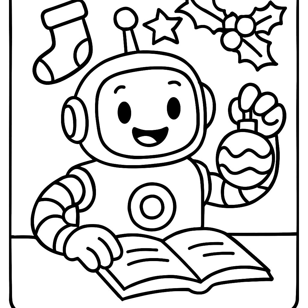 Robot festoso con decorazioni natalizie da colorare