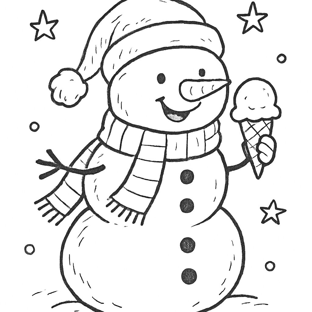 Pupazzo di neve felice con gelato da colorare