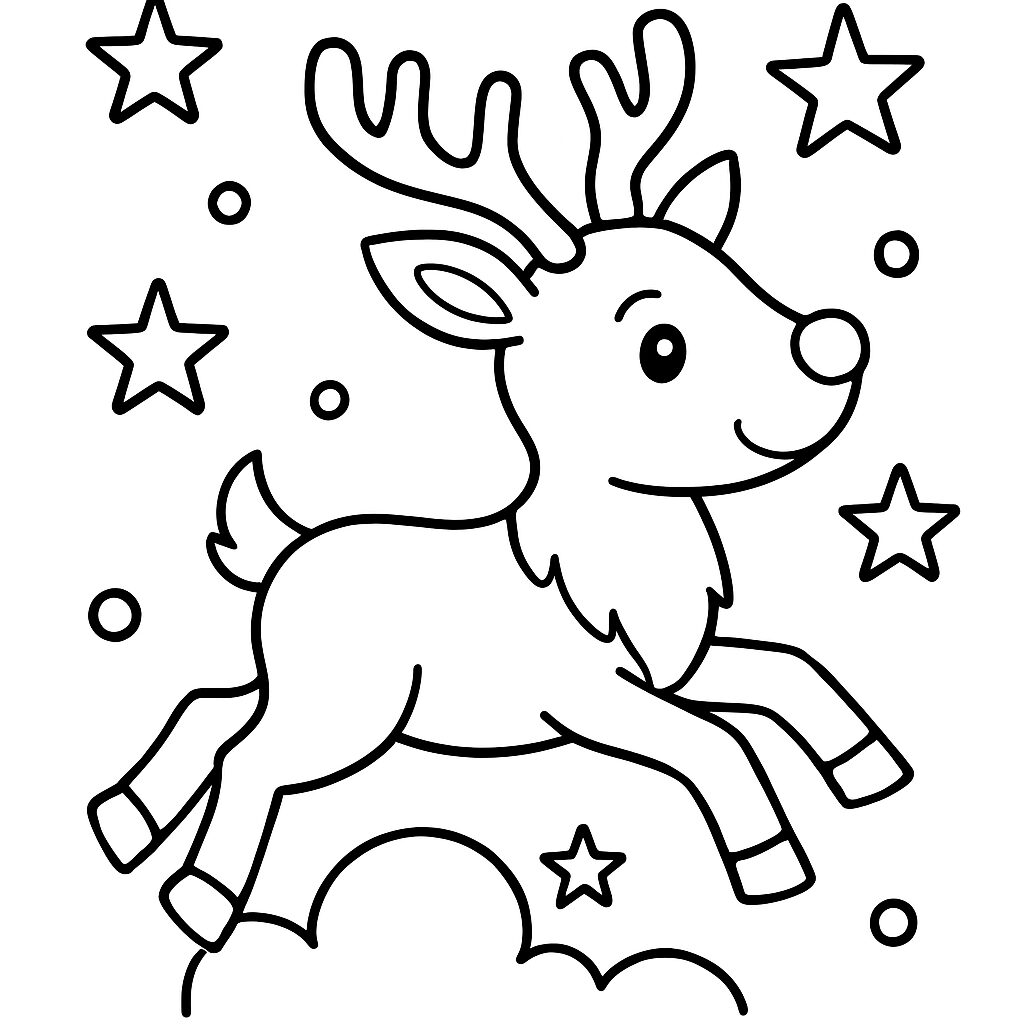 Disegno da colorare di un cervo che salta tra le stelle