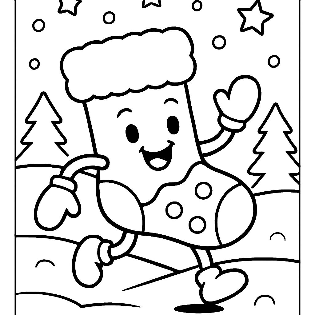 Calzino festoso da colorare con alberi e stelle