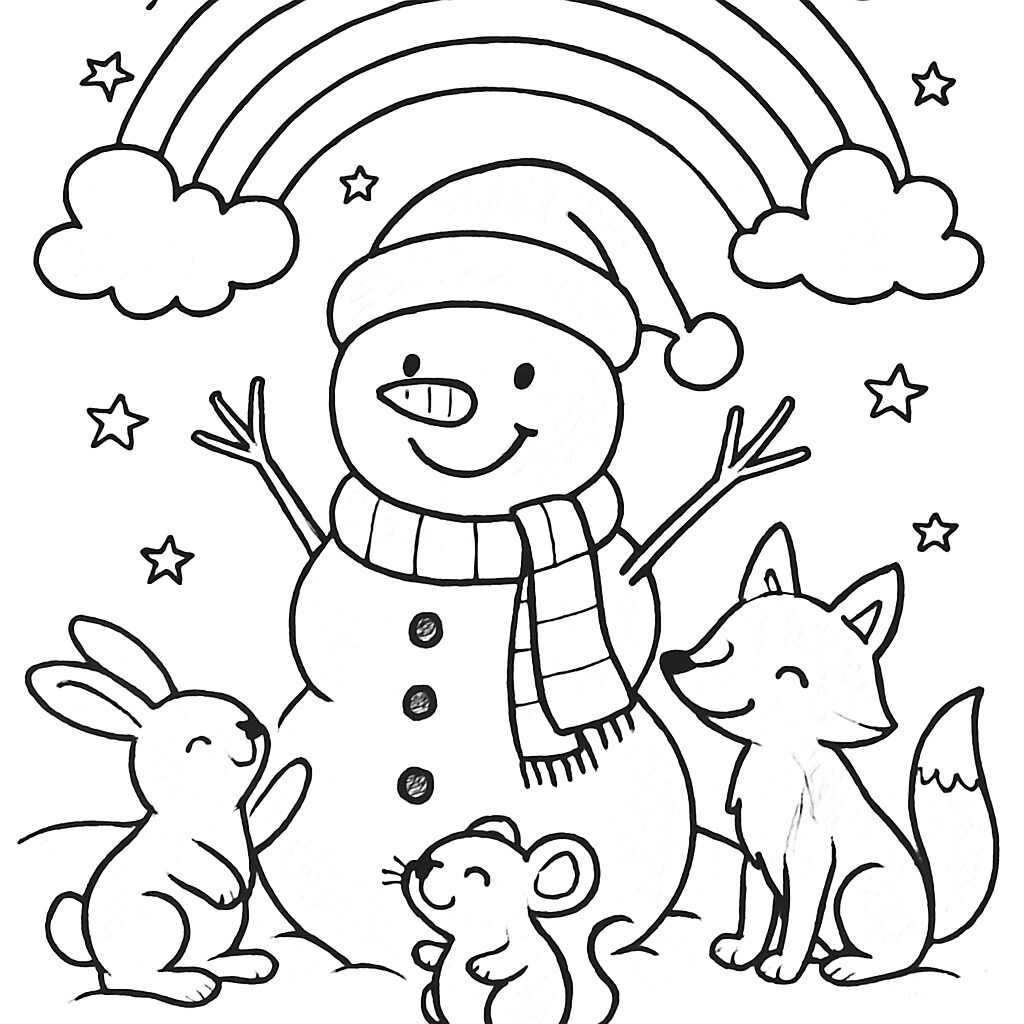 Inverno Magico: Pupazzo di Neve e Amici da Colorare