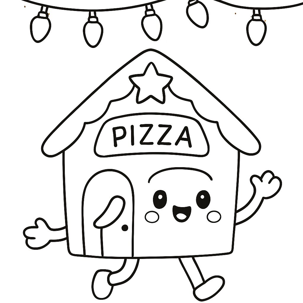 Casa della Pizza da colorare con un sorriso festoso