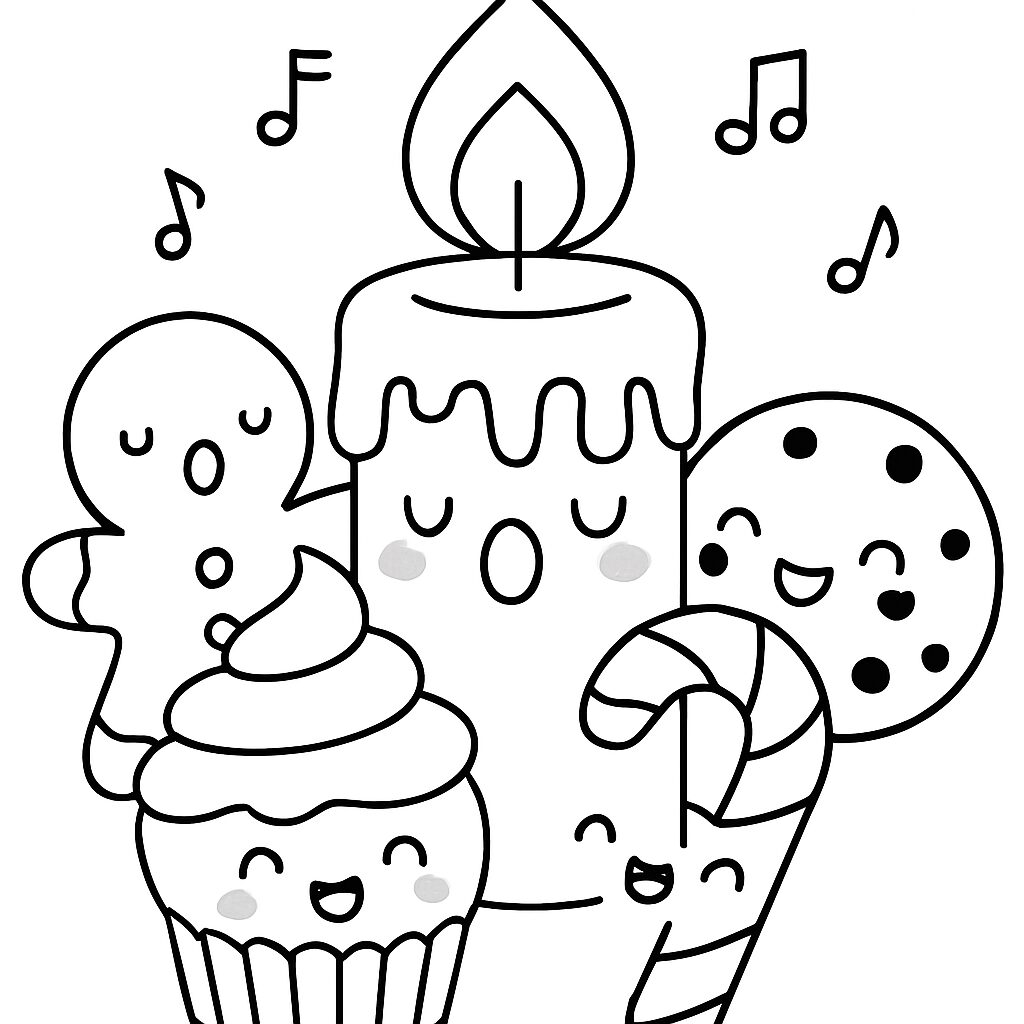 Dolci festivi da colorare con candela e biscotti