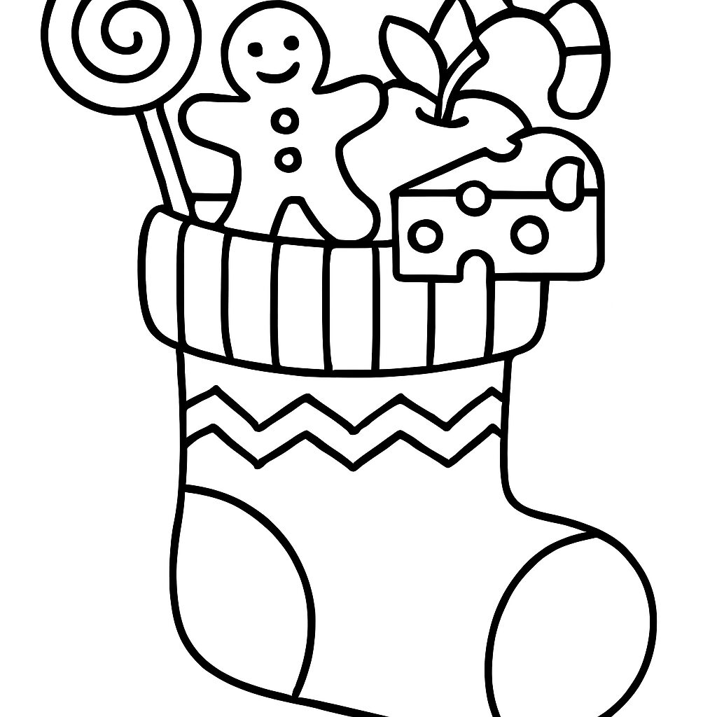 Calza di Natale con dolci e sorprese da colorare