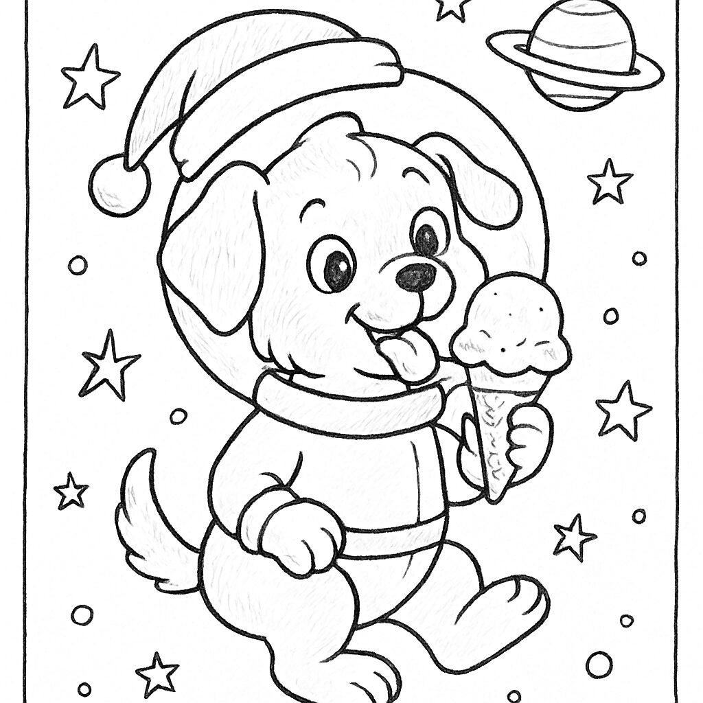 Cagnolino spaziale con gelato da colorare