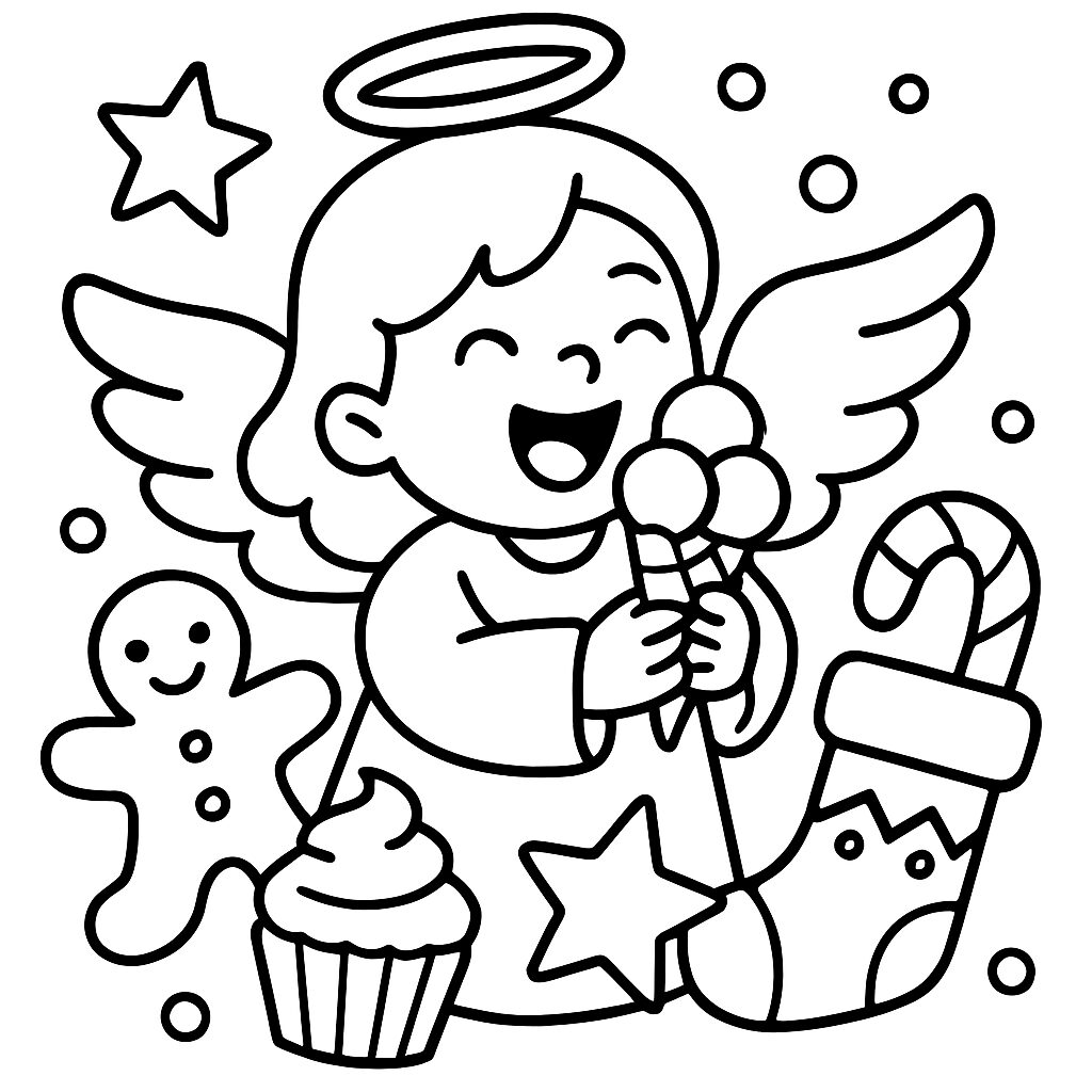 Angelo festoso con dolcetti da colorare