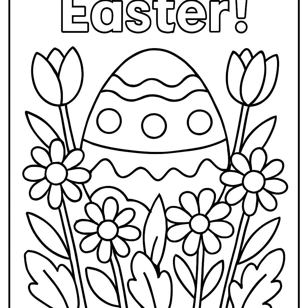 Uovo di Pasqua da colorare con fiori e tulipani