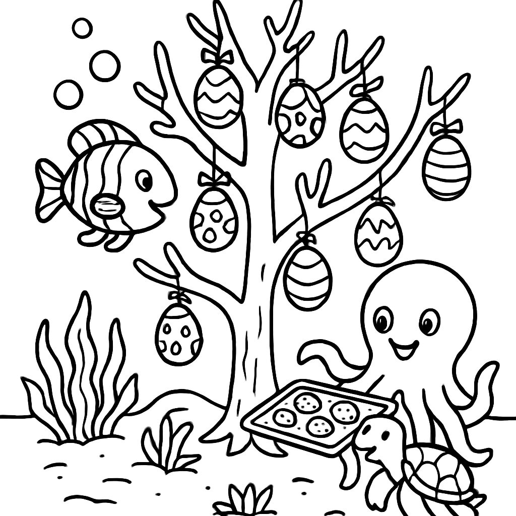 Giochi di Pasqua sottomarini con pesci e polpo