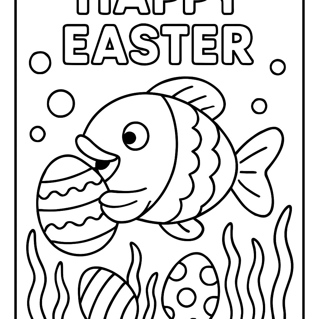 Pesce pasquale con uova colorate da colorare