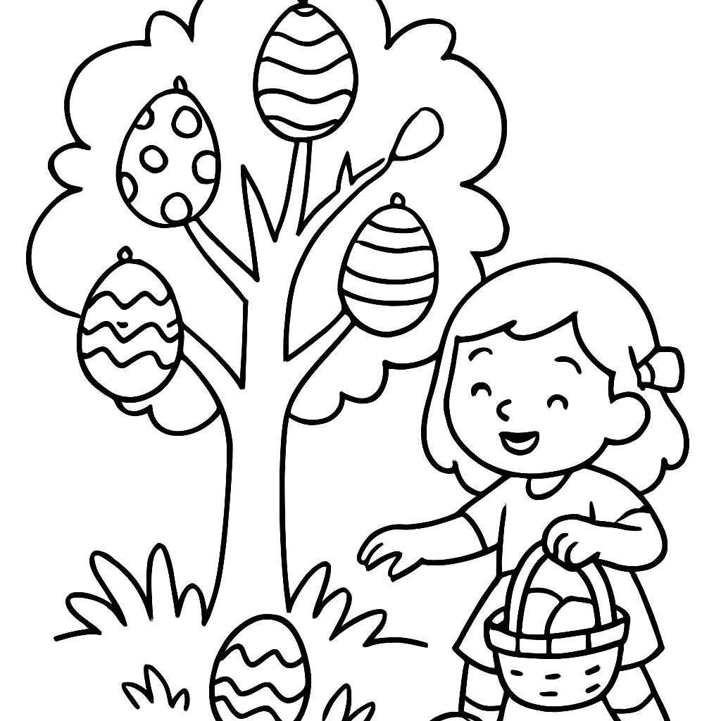 Bambina che raccoglie uova di Pasqua da colorare