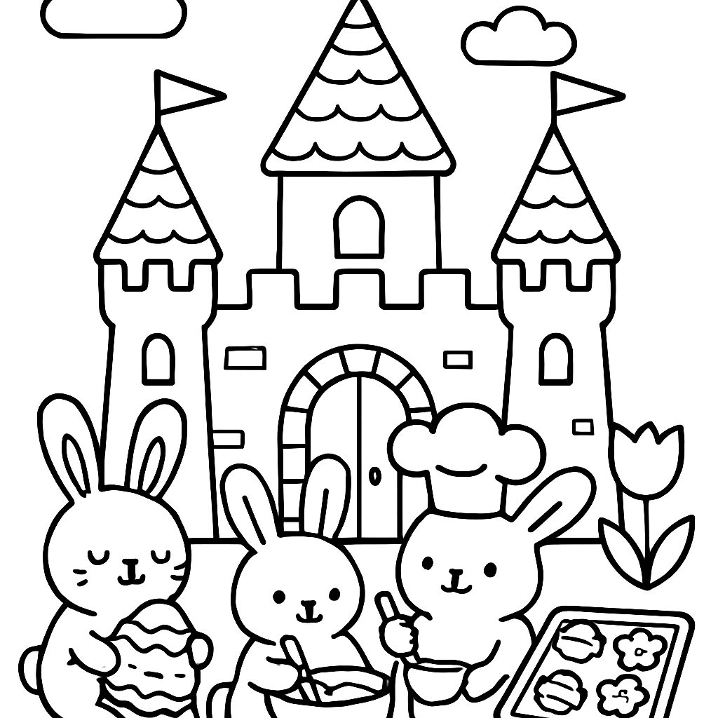Bunny Chef e Castello: un disegno da colorare per bambini