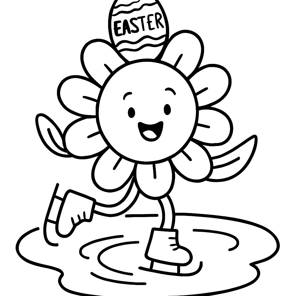 Fiore patinatore con uovo di Pasqua da colorare