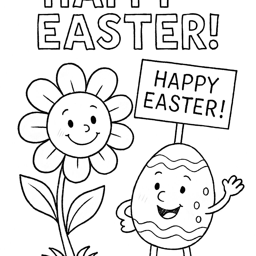 Disegno da colorare di Pasqua con fiore e uovo felice