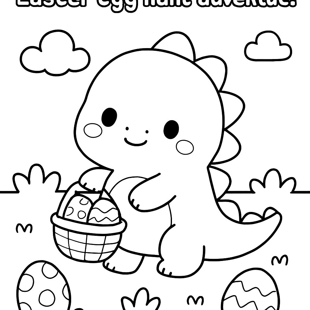 Dinosauro felice con uova di Pasqua da colorare