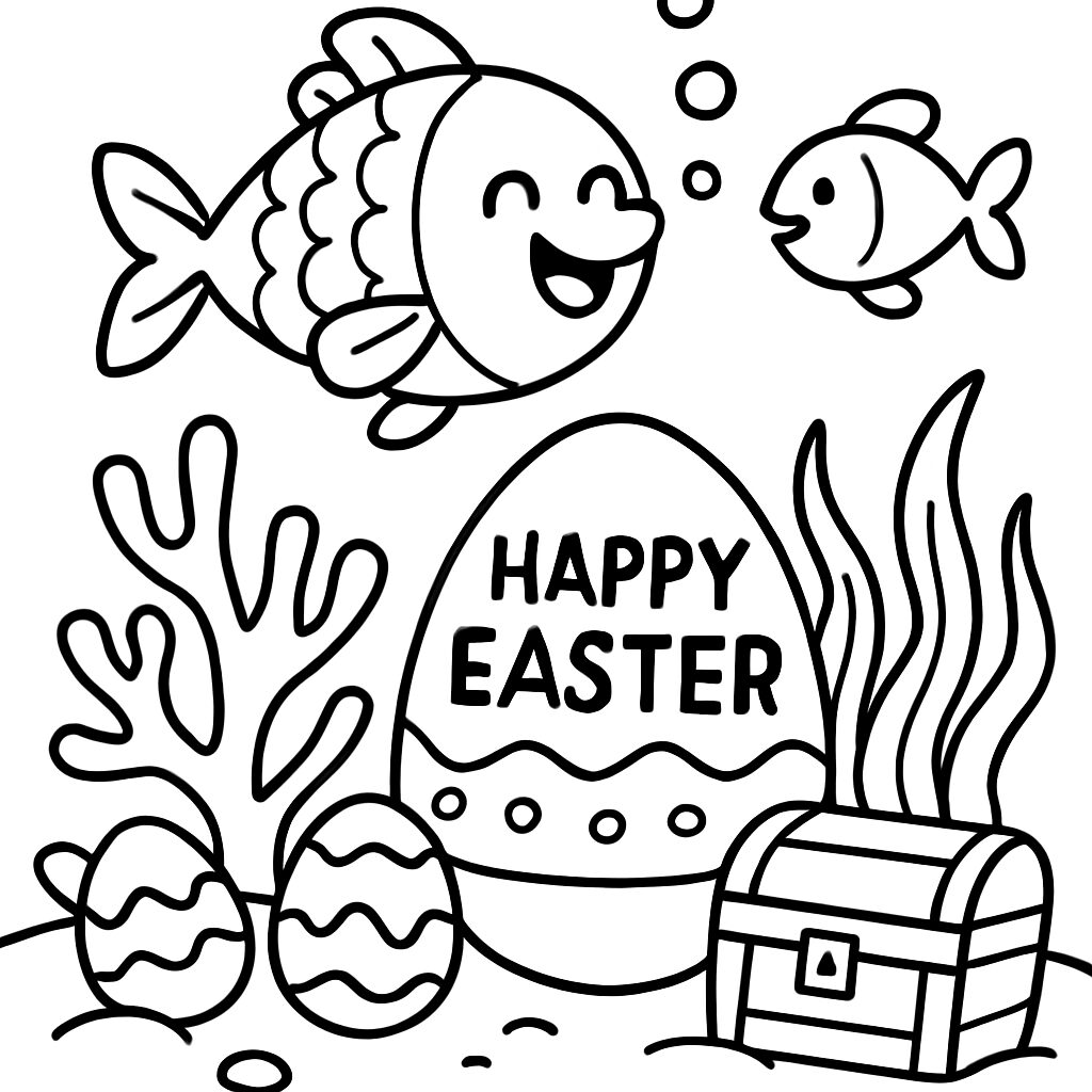 Pesci e Uova di Pasqua da Colorare in Mare