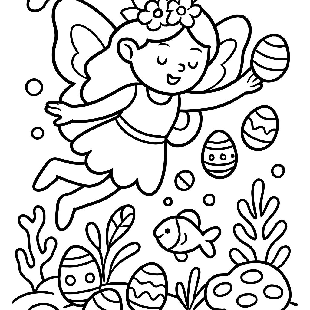 Fata subacquea con uova di Pasqua da colorare