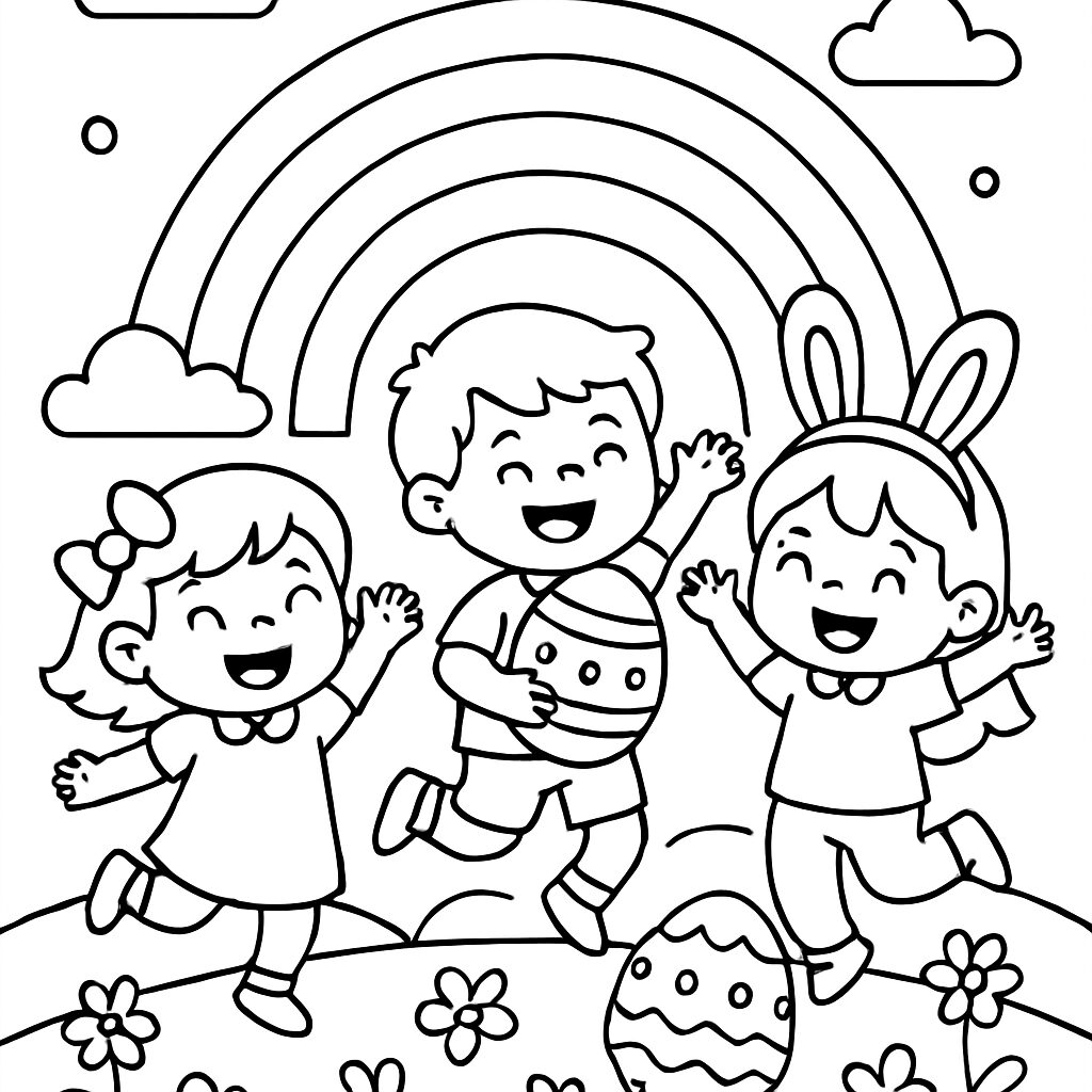 Bambini felici che festeggiano la Pasqua con uova colorate